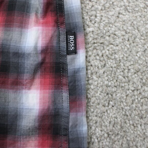 BOSS Hugo Boss Shirt Mens Medium Red/Black Ronni_2 Slim Fit Flip Cuff Cotton L/S - Picture 5 of 15